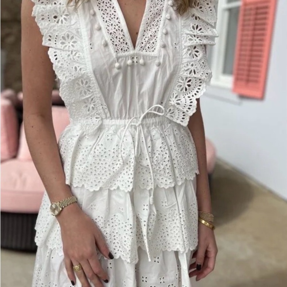 Ulla Johnson White Eyelet Ruffle Mini Dress